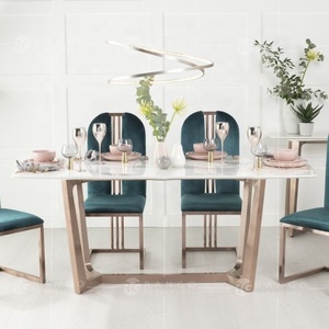 Table de salle à manger de luxe moderne, ensemble pour 6 chaises, bon marché, design <span class=keywords><strong>en</strong></span> marbre - Product Image 1