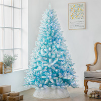 Grenzüberschreitender Luxus-Kunstweihnachtsbaum aus China, groß, pastellrosa, blau, leuchtend, mit Schneeflocken-Effekt