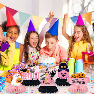 Pink Black Halloween Baby Shower <b>Birthday</b> Honeycomb Centerpieces 16cm Paper Table <b>Toppers</b> - Product Image 2