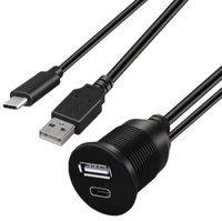 Cable USB 3.0 Tipo C para Montaje en Coche, Macho a Hembra, Carcasa de Aleación Impermeable con Indicador LED para Panel de Instrumentos de Coche, Barco o Motocicleta