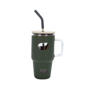 Vaso Doble de Vidrio para Bebidas, Taza de Agua para Auto con Tapa y Funda de Silicona, Tazas de Cerámica - Product Image 1