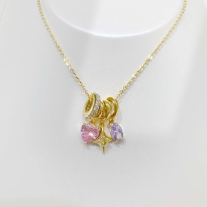 wholesale plata 925 sterling silver unique paper clip <b>necklace</b> cross <b>pink</b> purple 18k gold plated heart zircon Pendant <b>necklaces</b> - Product Image 5