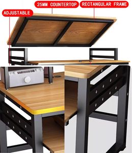 Bureau de studio de production musicale, <span class=keywords><strong>poste</strong></span> de travail <span class=keywords><strong>informatique</strong></span> multi-niveaux avec support pour clavier MIDI, cadre en bois et en métal - Product Image 5