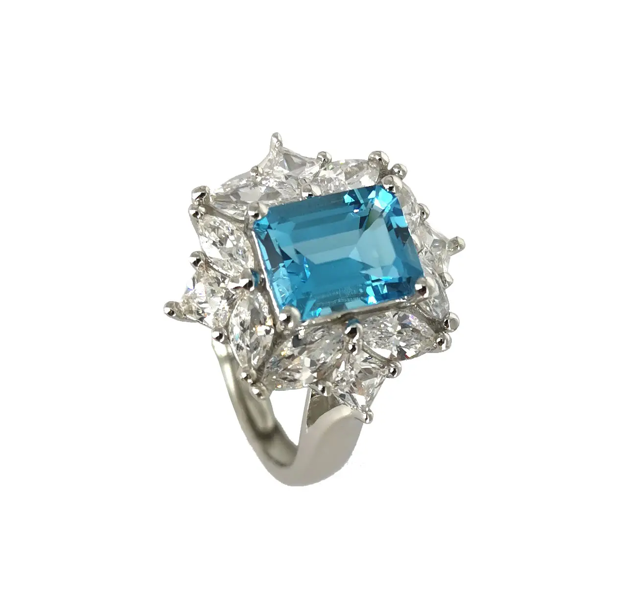 Fine Jewelry 925 Sterling Silver Ring with Blue Topaz Octagon Zircon Gems Rhodium and Platinum Plated for Parties Special Occasi