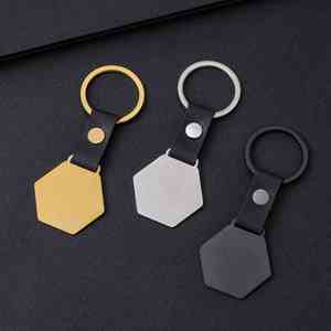 Llavero de Metal Hexagonal Grabado con Láser, Personalizado con el Logotipo de la Empresa, en Acero Inoxidable, Varias Formas Disponibles - Product Image 1