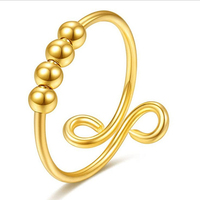 Bague anti-stress réglable en acier inoxydable plaqué or 18 carats avec perles, pour hommes, femmes et couples – Nouveauté