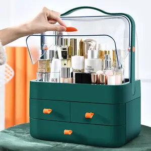 Sesame - Organizador de maquiagem transparente mais vendido com alça, caixa portátil para armazenamento de gavetas de cosméticos