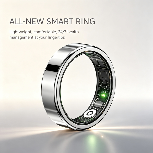 Smart Health Ring with IP68 Ultra Narrow Border Gesture Brush Video Take a Photo Heart Rate Sleep Blood Oxygen Monitoring