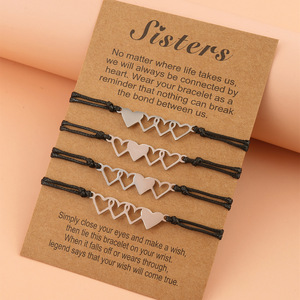 Lot de 4 bracelets en acier inoxydable tressés à <span class=keywords><strong>la</strong></span> main avec carte cœur pour sœurs, meilleures amies, confidencielles pour toujours, cadeau d'anniversaire - Product Image 2