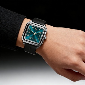 Top Luxury Green Dial Arabic Numerals Quartz Watch Men's Business Watch Stainless Steel Alloy <b>Square</b> Watch - Product Image 3