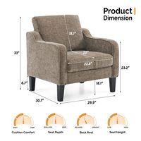 Sofá moderno de tela de chenilla, marrón claro de lectura cómoda silla para dormitorio, sillón recogido, sillas decorativas de mediados de siglo