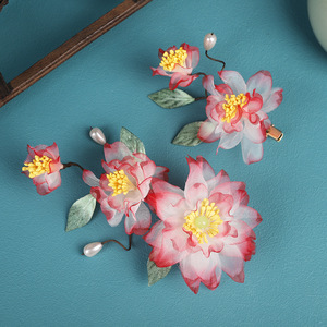 24 Nouvelles Pinces à Cheveux Fleur Rouges Dégradées, Design Original Fait Main, Accessoires Capillaires Hanfu Floraux Exquis Pressés à Chaud - Product Image 1