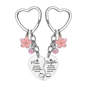 Porte-clés en acier inoxydable en forme de cœur avec motif floral, idéal pour les couples, les familles, ou comme cadeau d'anniversaire – Vente en gros - Product Image 3