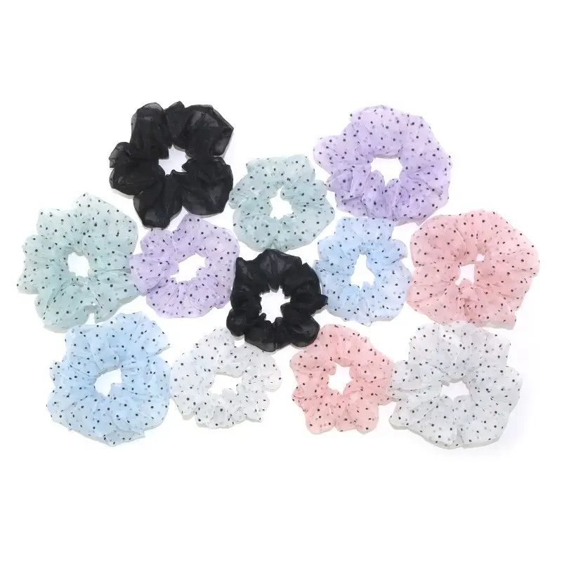 Polka Dot Tule Haar Cirkel Mini Haar Scrunchies Elastische Europa En De Verenigde Staten Dames Haaraccessoires Pom Pom Haarband