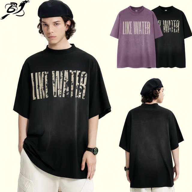 Streetwear Men's 100% Cotton Washed Print Casual T-Shirt | Urban Graphic Tee with Vintage Distressed Finish