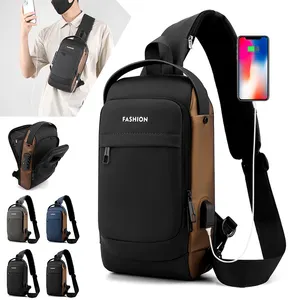 2022 new fashion customized men's sling bag korean shoulder crossbody waterproof all chest bag with multiple functions usb