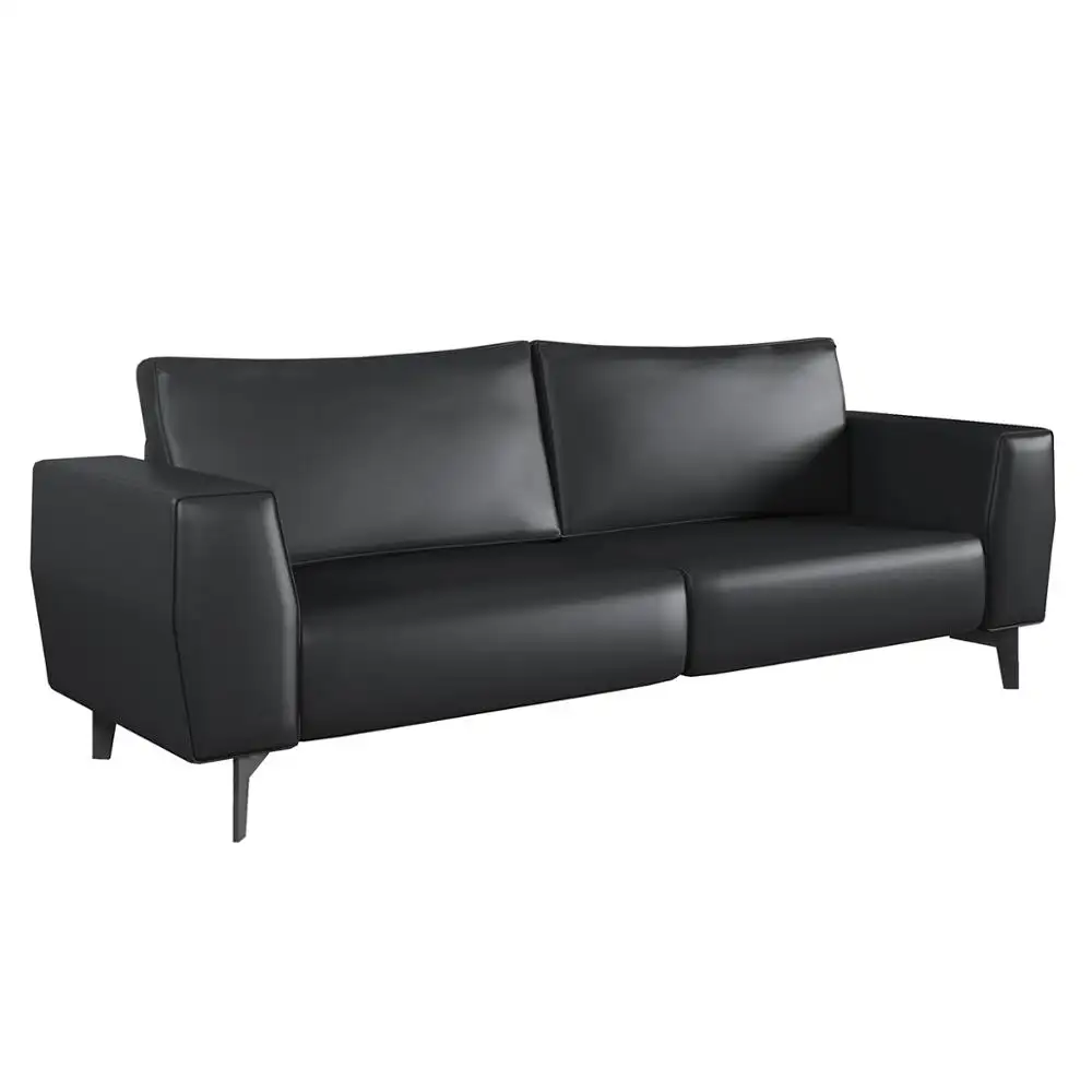 Sofá do escritório de design moderno simples conjunto de sala de conferência de espera 3 seater sofá de couro preto macio PU preto conjunto de sofá secional