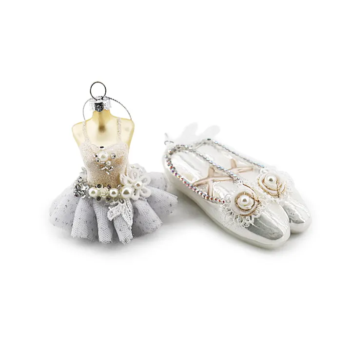 Exquisite Memorial Ballerina Set Collection Handmade Glass Dance Costume and Ballet Shoes Ornament for Wedding Center Decoration