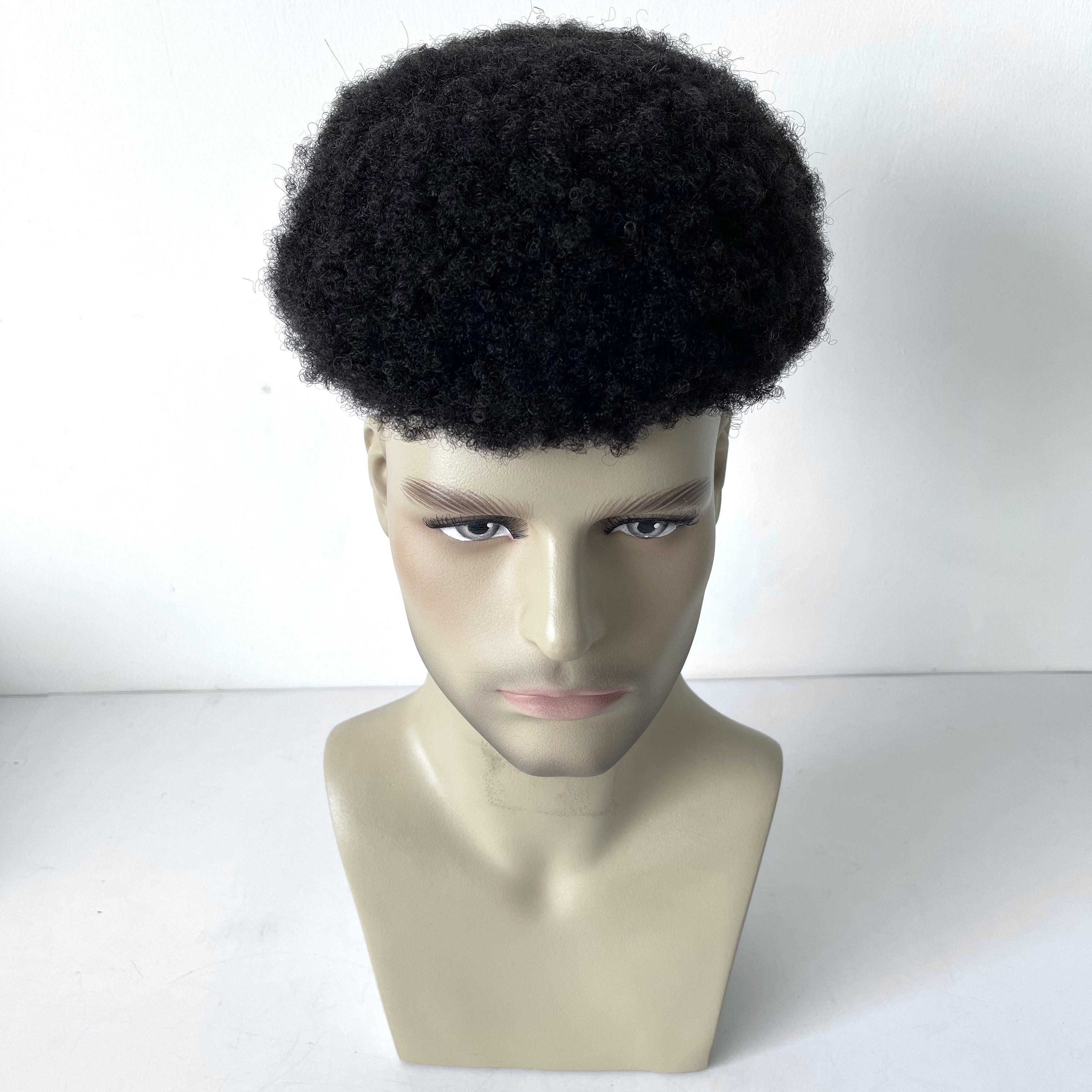 AU 100 Human Hair Male Hair Prosthesis Wigs Afro Curly Toupee for