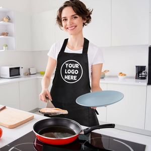 Tablier de cuisine personnalisé en gros pour la cuisine, les écoles, les étudiants, cadeau promotionnel, tablier à bavette noir uni personnalisé avec logo pour la promotion - Product Image 1