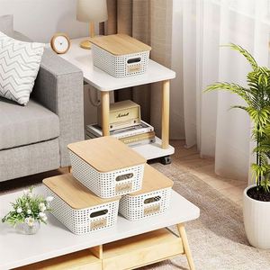 Plastic Storage Baskets With Bamboo <b>Lid</b> Stackable Storage <b>Bins</b>: Storage Baskets for Organizing - Product Image 5