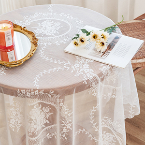 Tovaglia Rotonda in Pizzo Vintage Francese, <span class=keywords><strong>Elegante</strong></span> <span class=keywords><strong>Copritavolo</strong></span> con Ricami Floreali per Matrimoni, Sale da Pranzo, Feste e Decorazioni per la Casa - Product Image 4