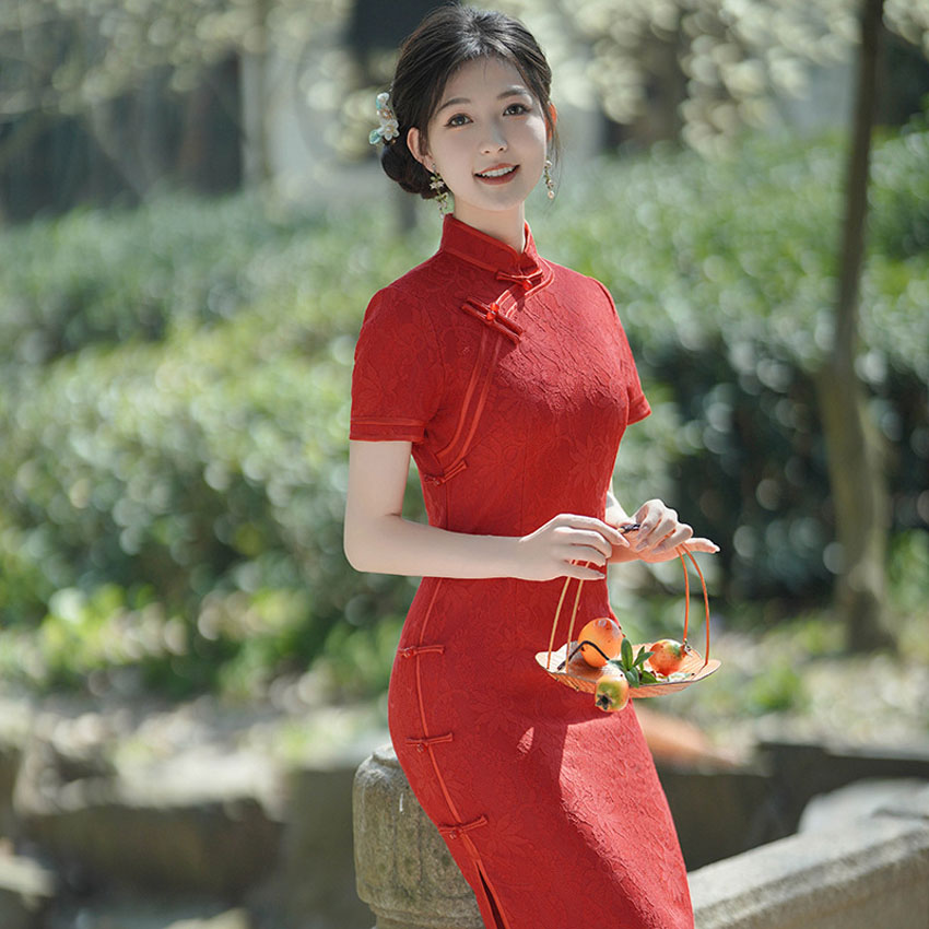 green emerald velvet dress Floral Qipao Dress  Slim Long Side-Slit Mandarin Gown, New-Chinese Elegance   Han Grace