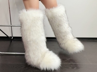 Sepatu bot wanita selutut musim dingin, sepatu bot salju hangat, Slip-On, bulu palsu, halus, musim gugur