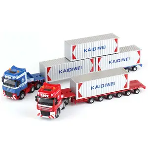 1/50 ölçekli Diecast Metal kutu çift römork Model kamyon alaşım ağır teleskopik Flatbed taşıyıcı kamyon oyuncaklar