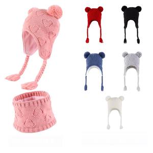 Gorro de punto para niños pequeños, conjuntos de calentador de cuello con forro polar cálido, gorro de invierno, conjunto de bufanda para niñas y niños - Product Image 1