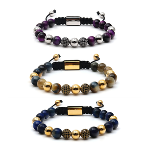 Bracciale Unisex Premium con Occhio di Tigre e Agata, Sfere CZ Miste, Fatto a Mano, Stile Yoga, Pietre Naturali, <span class=keywords><strong>Essenza</strong></span> Spirituale, Trendy - Product Image 2