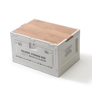 Folding Storage Bins for Car <b>Foldable</b> Storage <b>Box</b> with Wooden Cover Camping Storage <b>Box</b> - Product Image 1
