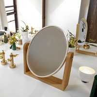 Miroir de maquillage portable moderne pour voyage, logo personnalisé, style Art Déco, en bambou, rotation, écologique, grossissement 1x-3x