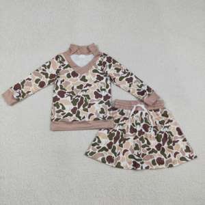 Ensemble 2 pièces respirant pour petites filles : pull et short imprimé camouflage de chasse décontracté – Vêtements pour sœurs et enfants - Product Image 5