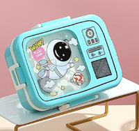 Boîte à bento pour enfants C11 avec impression animale, 3 compartiments, boîte à lunch pour enfants en acier inoxydable 304, conteneur de stockage alimentaire portable, dessin animé mignon