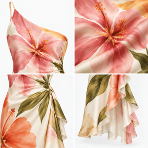 Vestido largo de verano con estampado floral para mujer, de un solo hombro, con volantes asimétricos y espalda descubierta, para fiesta. - Product Image 3