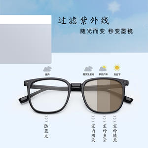 Lunettes Photochromiques Intelligentes Monture Rectangulaire en PC Verres TAC Anti-Lumière Bleue Unisexe Verres Plano Monture Complète - Product Image 1