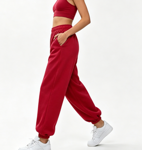 Pantalones Deportivos Holgados Rojos para Mujer, Pantalones Casuales con Cintura Alta Elástica y Cordón Ajustable, con Bolsillos, para Calle, Gimnasio y Descanso - Product Image 2