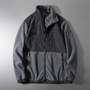 Manufactory Custom Logo Streetwear Zip Up polar fleece Sweatshirt Coat Men's Winter Splicing Jacket