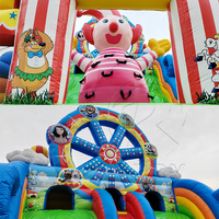 Château gonflable géant sur le thème du cirque de carnaval, style grande roue, avec toboggan pour événements