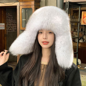 Gorro de Piloto de Piel de Zorro 2025, Grueso, Cálido, para Montar al Aire Libre, Resistente al Viento, para Invierno, con Piel de Mapache - Product Image 1