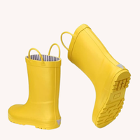 Bottes de pluie mi-mollet imperméables en caoutchouc jaune unisexe pour enfants avec poignées de traction, doublure légère en coton pour l'été et l'automne