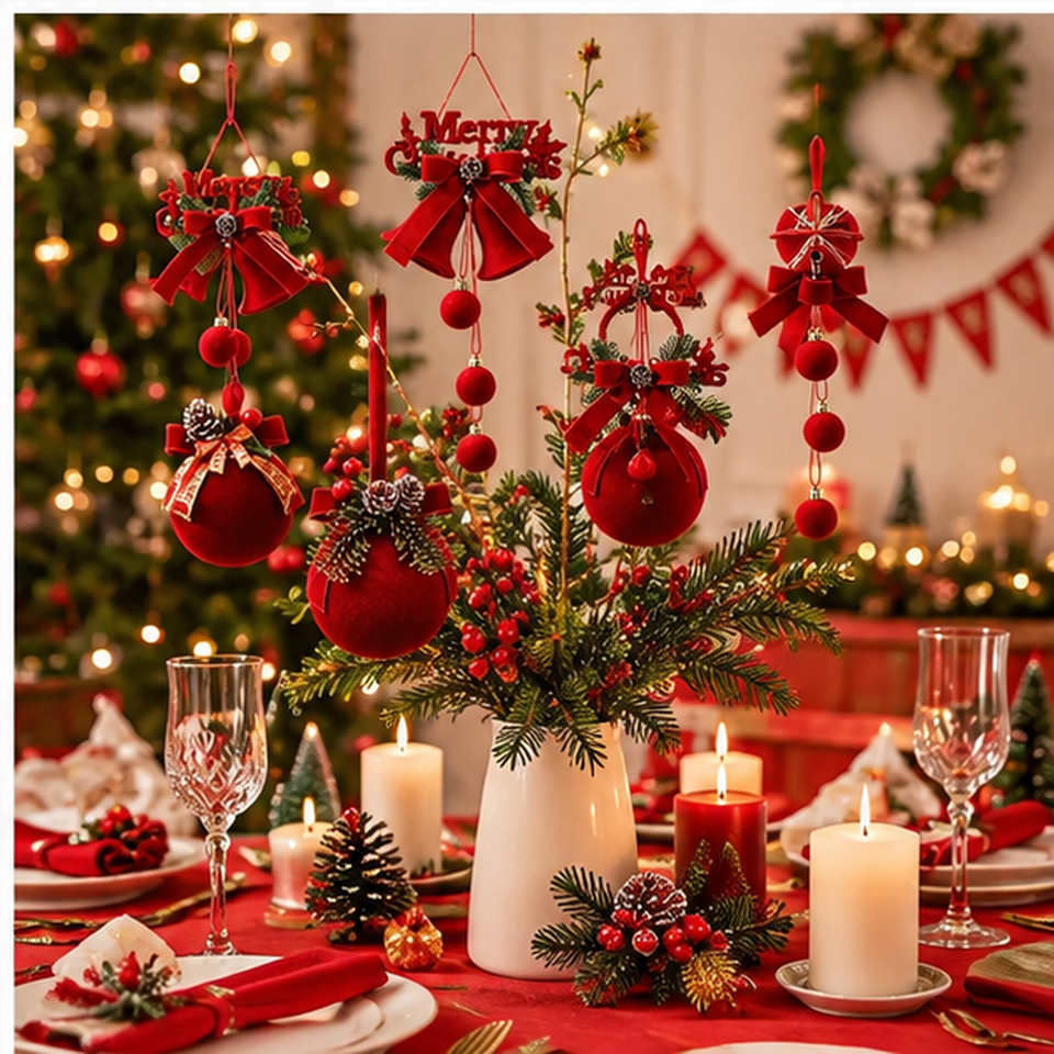 Custom Christmas Tree Ornaments Red Velvet Ball Bell Hanging Decors ...
