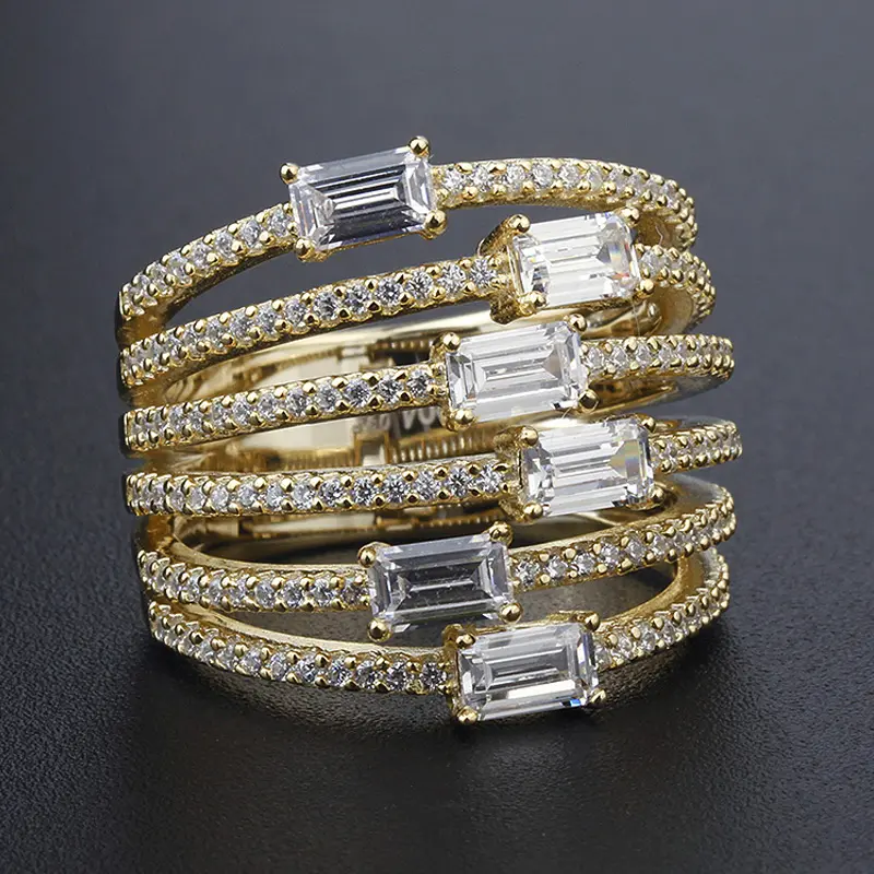 2023 תכשיטים באיכות גבוהה טבעות מסיבת יוקרה מעוקב zirconia טבעת 18k זהב ציפוי 925 כסף זירקון טבעת עבור נשים