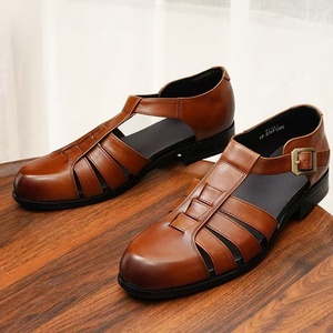 Sandalias de Verano 2025 para Hombre, Diseño Romano, de Cuero con Patrón Sólido, Punta Cerrada, Transpirables, para Fiesta, para Comercio Exterior - Product Image 4