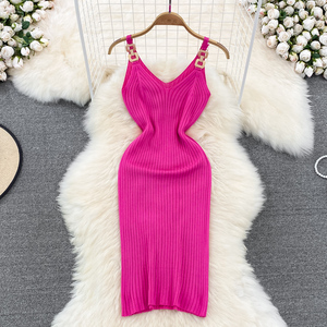 Robe d'été décontractée en tricot uni <span class=keywords><strong>sans</strong></span> <span class=keywords><strong>manches</strong></span> à col en V pour femmes, robe fourreau mi-longue taille haute, <span class=keywords><strong>robes</strong></span> élégantes pour femmes, vêtements pour femmes - Product Image 4