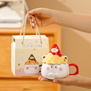 Thâm quyến ehome 2025 dễ thương 350ml gốm nón Mug với nắp Ice Cream phong cách phim hoạt hình thiết kế cho sinh nhật quà lưu niệm hoặc quà tặng cốc - Product Image 5