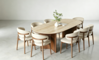 Nordischer Stil Eschenholz Massivholz Esszimmer-Set mit Abgerundetem Tisch für Moderne Häuser, Hotels & Villen 10-Sitzer Esszimmermöbel