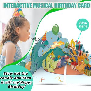 Tarjeta de Cumpleaños 3D con Dinosaurio, Luces y Música para Fiestas - Product Image 4