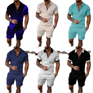 Ensemble de sport d'été personnalisé pour homme 2025 – Polos et shorts décontractés à manches courtes avec fermeture éclair en tissu satiné respirant - Product Image 1